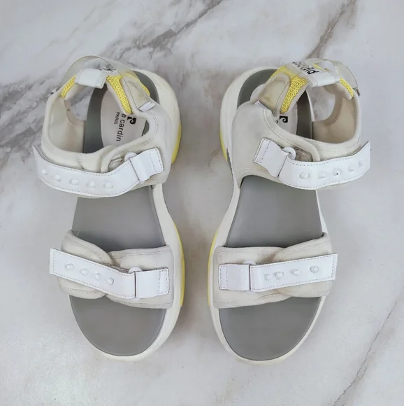 Pierre Cardin White Gray Yellow Chunky Platform Sporty Ankle Strap Sandals, 8.5 - Picture 5 of 9